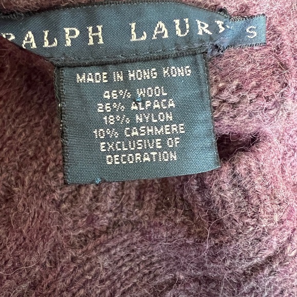 Ralph Lauren Purple Wool Alpaca Cashmere Cable Knit Sweater Size Small V-Neck - Picture 3 of 6